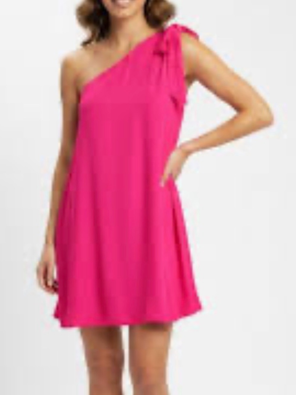 Pink Lily One-Shoulder Hot Pink Tie-Shoulder Dress